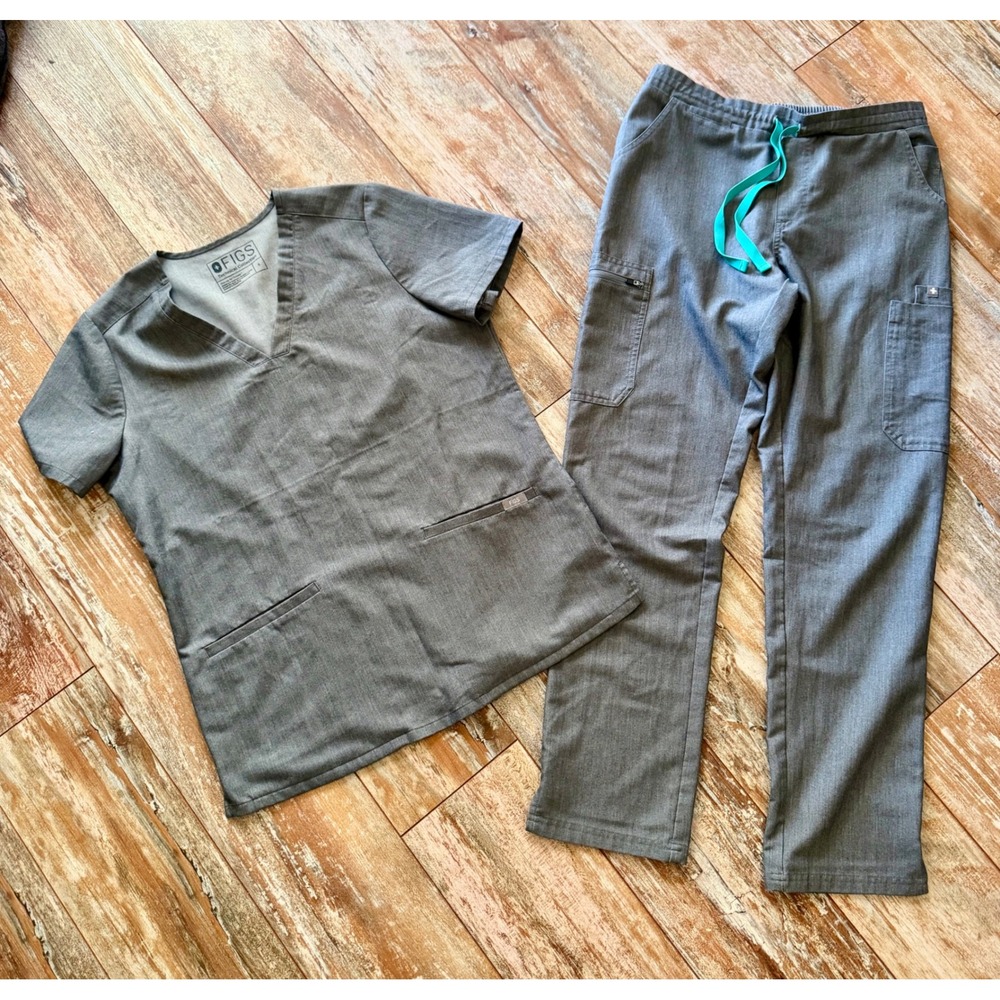 FIGS Scrub Set Womens S Gray Casma Top Cargo Pants FW1100 TW2000